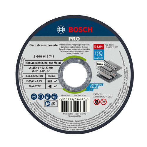 Disco de corte Bosch PRO StainlessSteel&Metal 115x1,0mm Reto
