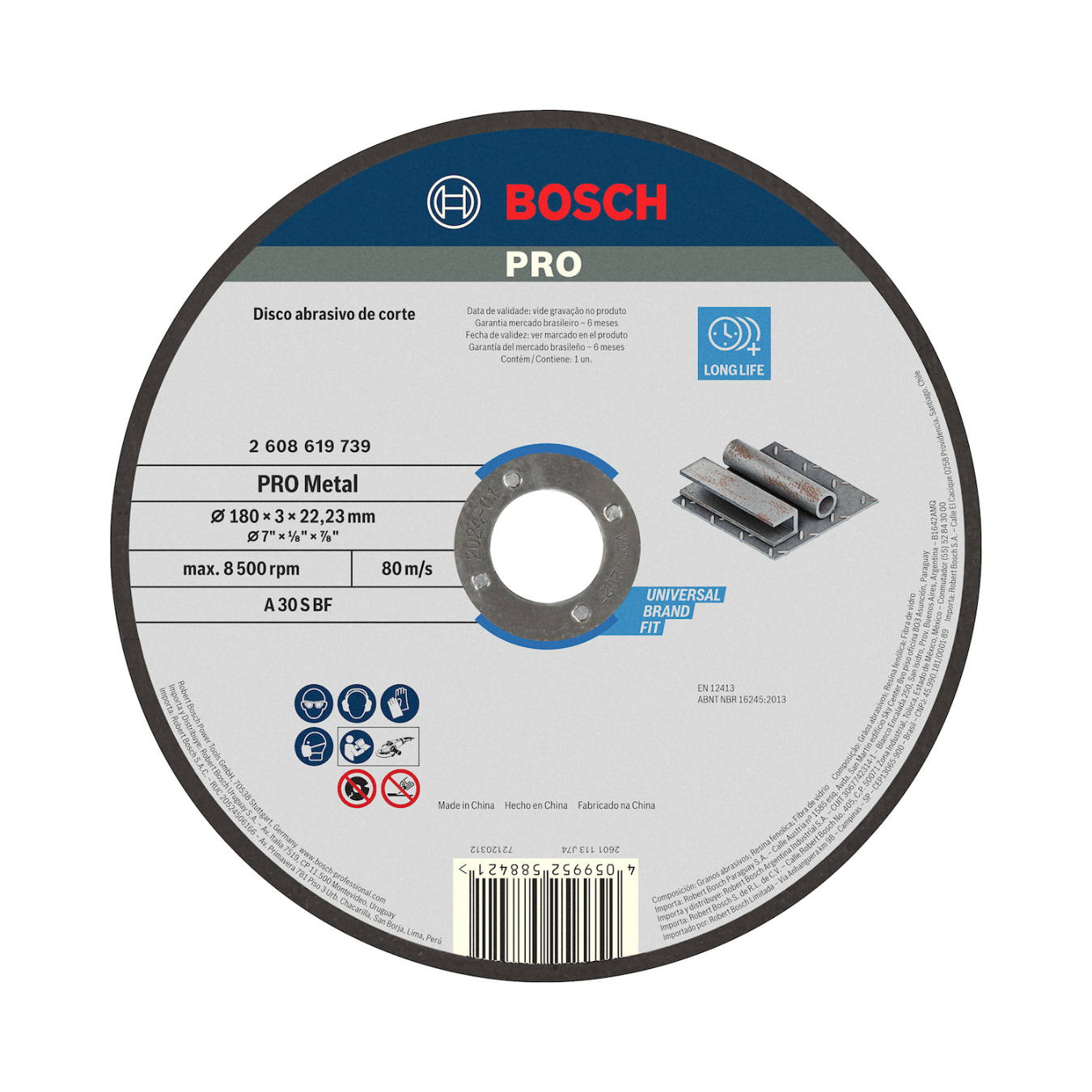 Disco de corte Bosch PRO Metal 180x3,0mm Reto