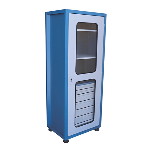 Armário Com 1 Porta De Vidro 3 Prateleiras e 7 Gavetas Azul ARM137PV Fercar