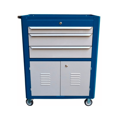 Carro Para Mecanico Fechado Com 3 Gavetas C06 Azul Fercar