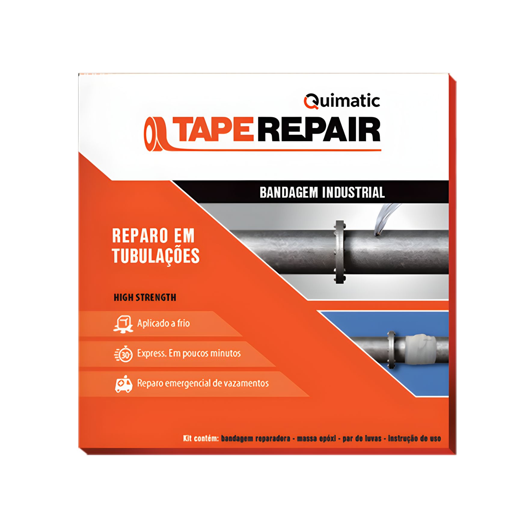 QUIMATIC TAPEREPAIR - Bandagem Industrial - 10cm x 9m - de Ø5" até Ø10" - Quimatic