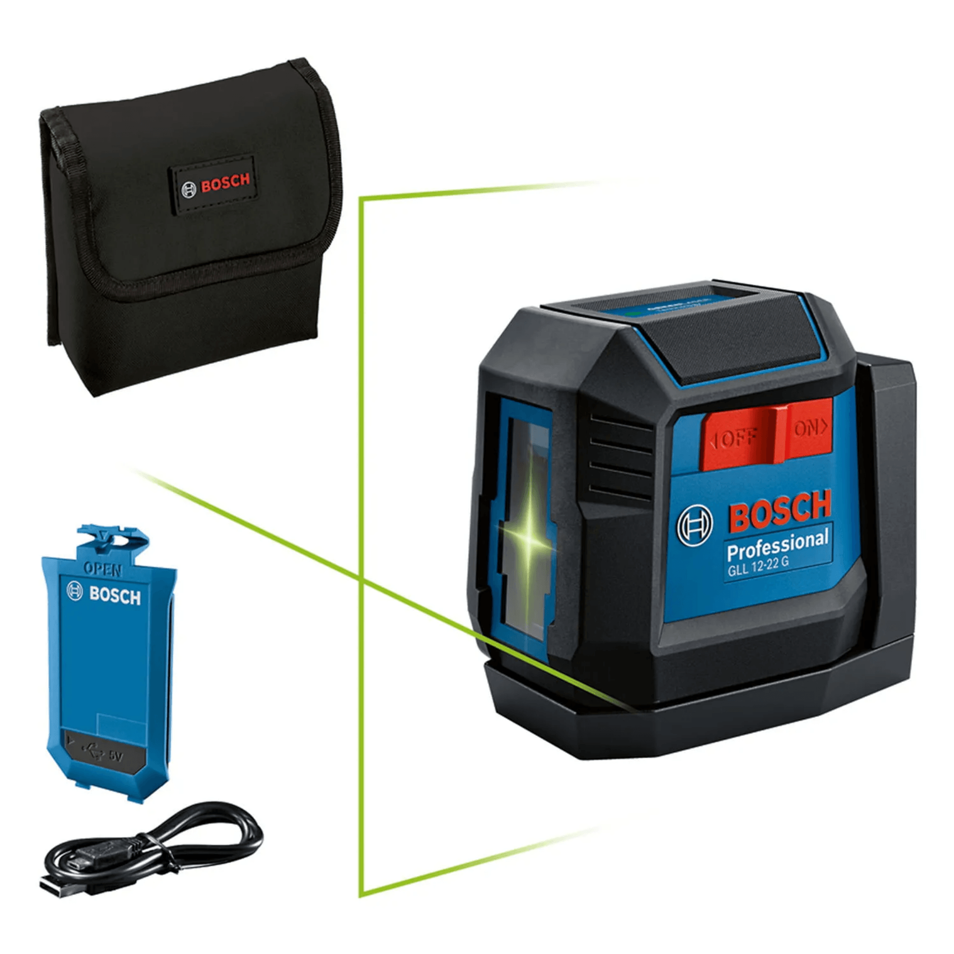 Nível a Laser verde Bosch GLL 12-22 G, 12m suporte giratório - 0601065320